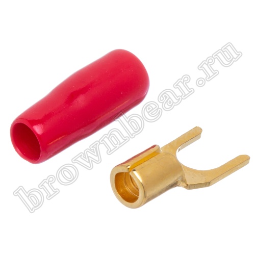 Клемма вилочная обжимная тип "U" 4.0 мм, на провод  d 4мм, красная TSY-1R фото 6
