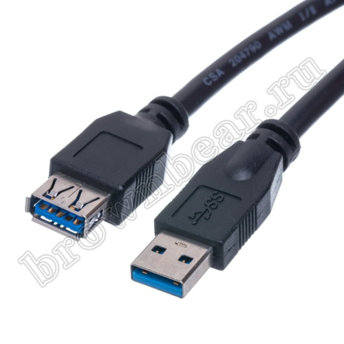 Кабель интерфейсный USB 3.0, type А - type A, вилка - гнездо, черный, 1.8 метра фото 2
