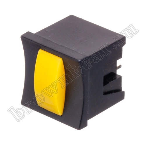 Кнопка мини с фиксацией, желтая в черном корпусе PSM2-1-Y-B 