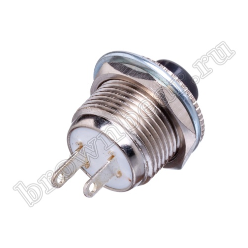 Кнопка без фиксации в металлическом корпусе, круглая на блок, НР, 220В, черная PSW-3-B фото 2