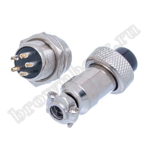 Разъем GX12 (M12) 5 контактов, розетка на кабель + вилка на блок, комплект AC-M12-5 фото 4