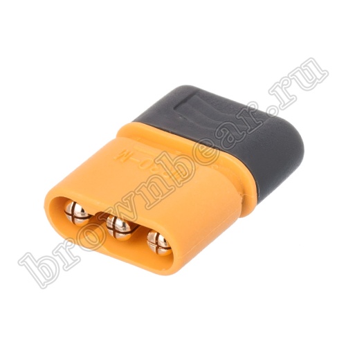 Разъем питания MR30 для АКБ, 3 контакта, штекер на кабель с кожухом MR30-M.G.Y