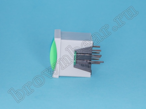 Кнопка мини с фиксацией, зеленая в сером корпусе с зеленым индикатором PSM2-1-E-G-E   фото 5