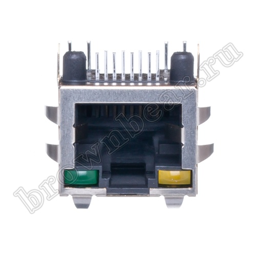Разъём RJ-45 гнездо на плату, 8P8C, 2 светодиода (желтый-зеленый), экранированный, тип 18 TJ18-L8P8C-4 фото 3