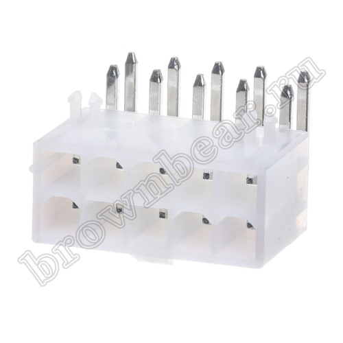 Разъем питания Mini-Fit 10 контактов, вилка на плату, прямой угол, с фиксатором, шаг 4,2мм MF-10MRA