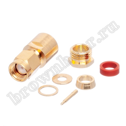 Разъем SMA штекер на кабель RG-58, пайка, Amphenol SMA1141C2-3GT50G-58U-50 фото 2