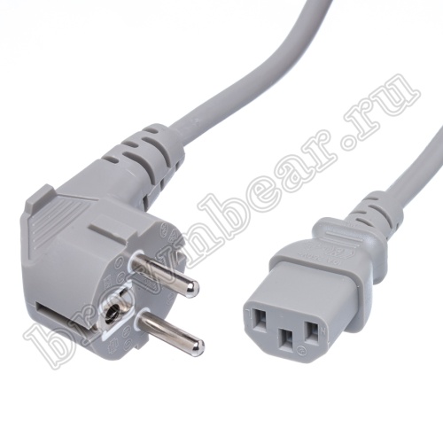 Кабель (шнур) питания 220В IEC320, CEE7/7 - C13, прямой, серый, 10А (3x0.75мм²), 1.8 метра
