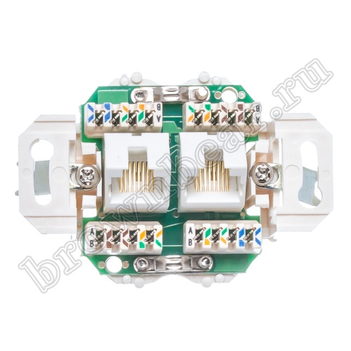 Розетка компьютерная встраиваемая двойная RJ-45, категория 5е, тип KRONE, белая  фото 2