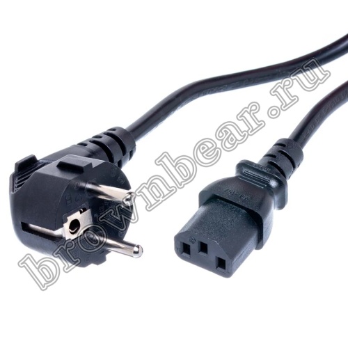 Кабель (шнур) питания 220В IEC320, CEE7/7 - C13, прямой, черный, 10А (3x0.75мм²), 1.8 метра