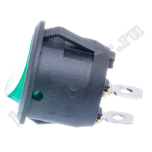 Выключатель клавишный (рокерный) круглый 220В, 2 контакта (on-off), d 20мм, зеленый SWR-21G фото 3
