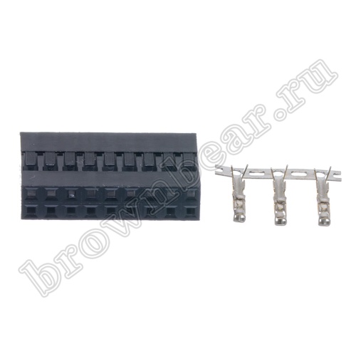 Разъем 2х9 гнездо на кабель, шаг 2.54мм, с контактами фото 2