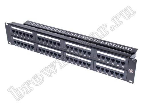Патч-панель 48 портов RJ-45 кат.5е с держателем кабеля, универсальная 