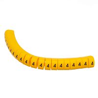Маркер кабельный цифра 4 (кольцо) для провода d=5.2-10 мм, желтый, упаковка 20 шт.