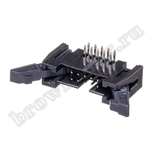 Разъем IDC 2х5 вилка на плату, шаг 2.54мм, с защелками, прямой угол SCM-10R