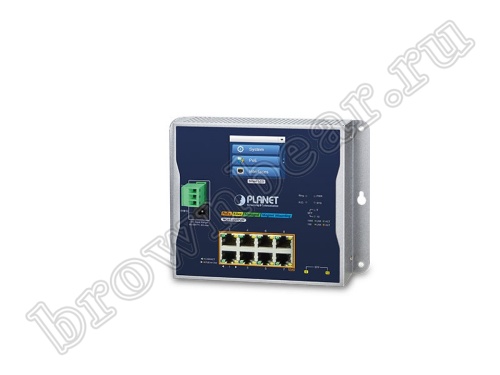WGS-5225-8P2SV Промышленный управляемый L2+ коммутатор Planet, 8 портов 10/100/1000Мбит/с 802.3at PoE 240Вт, 2 порта SFP 100/1000Мбит/с, LCD дисплей