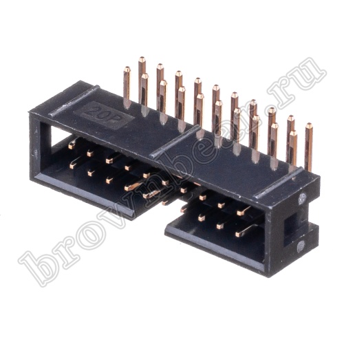 Разъем IDC 2х10 вилка на плату, шаг 2.54мм, прямой угол BH-20R