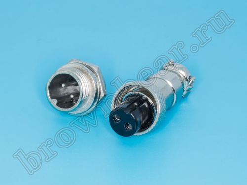 Разъем M12 2 контакта розетка на кабель, вилка на блок, тип GX12, комплект AC-M12-2 фото 6