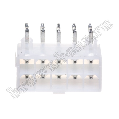 Разъем питания Mini-Fit 10 контактов, вилка на плату, прямой угол, с фиксатором, шаг 4,2мм MF-10MRA фото 2