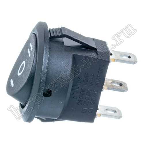 Выключатель клавишный (рокерный) круглый 220В, 3 контакта (on-off-on), d 20мм, черный SWR-23 фото 2