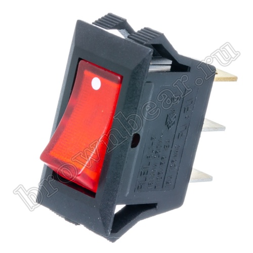Выключатель клавишный (рокерный) 220В, 3 контакта (on-off), 25х12мм, с подсветкой, черный SWR-62/L