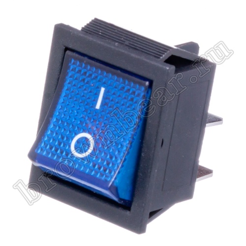 Выключатель клавишный (рокерный) 220В, 4 контакта (on-off), 29х22мм, с подсветкой, синий SWR-78BL/L