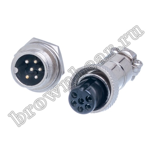 Разъем GX12 (M12) 6 контактов, розетка на кабель + вилка на блок, комплект AC-M12-6