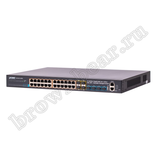 SGS-6341-24P4X Управляемый L3 стекируемый PoE коммутатор Planet, 24 портa 1Гбит/с, 4 порта 10Гбит/с SFP+