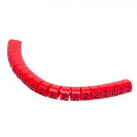 Маркер кабельный цифра 2 (кольцо) для провода d=4.2-6.2 мм, красный, упаковка 20 шт.