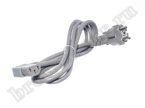 Кабель (шнур) питания 220В IEC320, CEE7/7 - C13, угловой, серый, 10А (3x0.75мм²), 1.8 метра
