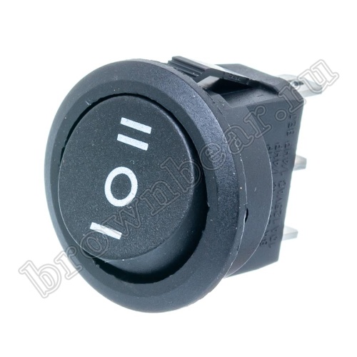 Выключатель клавишный (рокерный) круглый 220В, 3 контакта (on-off-on), d 20мм, черный SWR-23