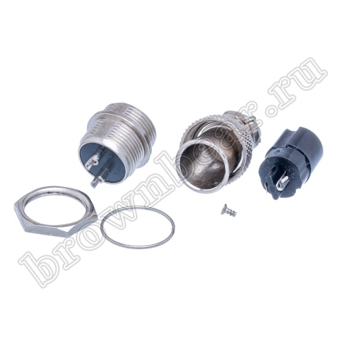 Разъем M16 2 контакта розетка на кабель, вилка на блок, тип GX16, комплект AC-M16-2 фото 4