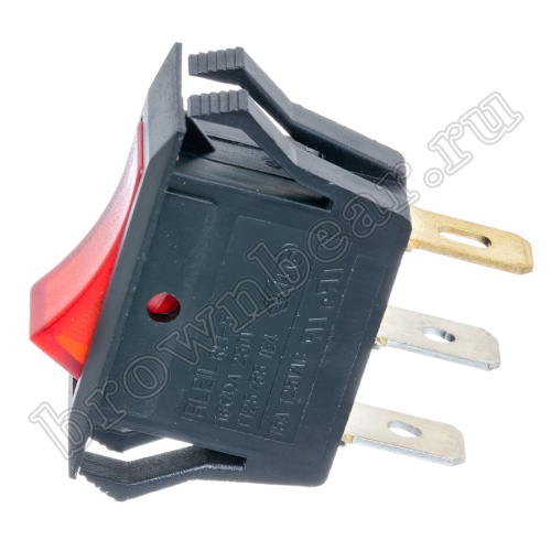 Выключатель клавишный (рокерный) 220В, 3 контакта (on-off), 25х12мм, с подсветкой, черный SWR-62/L фото 2