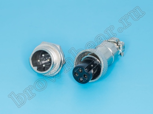 Разъем M12 4 контакта розетка на кабель, вилка на блок, тип GX12, комплект AC-M12-4 фото 6