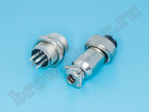 Разъем M12 4 контакта розетка на кабель, вилка на блок, тип GX12, комплект AC-M12-4 фото 2