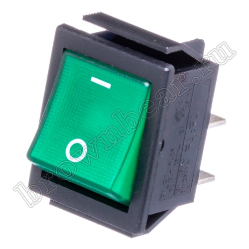 Выключатель клавишный (рокерный) 220В, 4 контакта (on-off), 29х22мм, с подсветкой, зеленый SWR-78/G