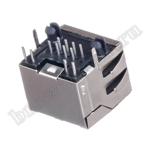 Разъём RJ-45 гнездо на плату, 8P8C, 2 светодиода (желтый-зеленый), экранированный, тип 18 TJ18-L8P8C-4 фото 9