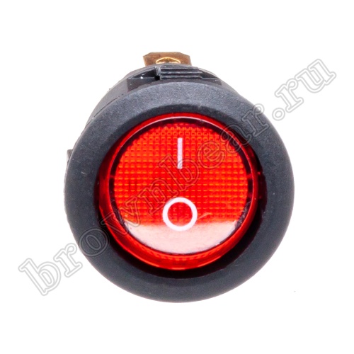 Выключатель клавишный (рокерный) круглый 220В, 3 контакта (on-off), d 20мм, с подсветкой, красный SWR-21R/L фото 2