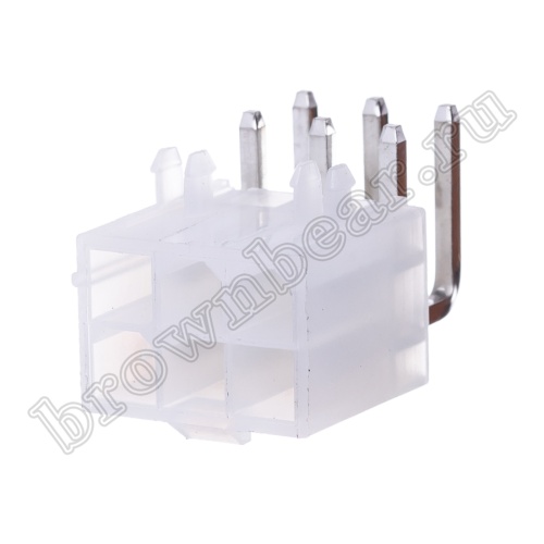 Разъем питания Mini-Fit 6 контактов, вилка на плату, прямой угол, с фиксатором, шаг 4,2мм MF-6MRA