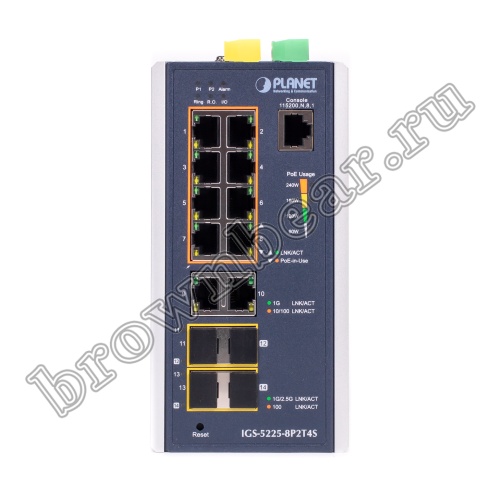 IGS-5225-8P2T4S Промышленный управляемый L2+ коммутатор Planet, 8 портов PoE 1Гбит/с, 2 порта 1Гбит/с, 2 порта SFP 1Гбит/с, 2 порта SFP 2.5Гбит/с фото 9