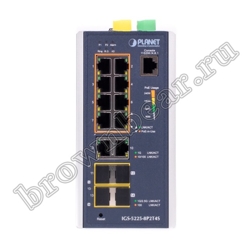 IGS-5225-8P2T4S Промышленный управляемый L2+ коммутатор Planet, 8 портов PoE 1Гбит/с, 2 порта 1Гбит/с, 2 порта SFP 1Гбит/с, 2 порта SFP 2.5Гбит/с фото 9