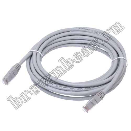 Патч-корд UTP RJ-45, категория 6, литой, 5 метров, серый 