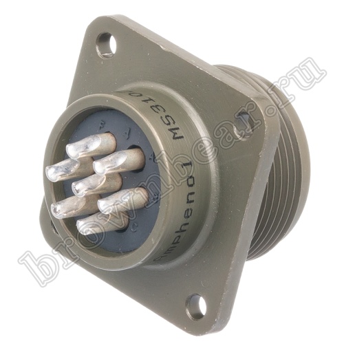 Разъём Amphenol серии MS, 7 контактов, розетка на блок, тип 16S, резьбовой MS3102E-16S-1S фото 5