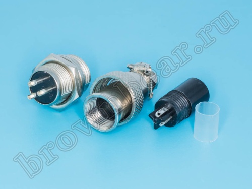 Разъем M12 3 контакта розетка на кабель, вилка на блок, тип GX12, комплект AC-M12-3 фото 3