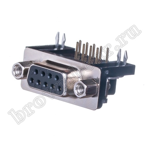 Разъем D-SUB 9 контактов, гнездо на плату, прямой угол 9.4мм DRB-9FB