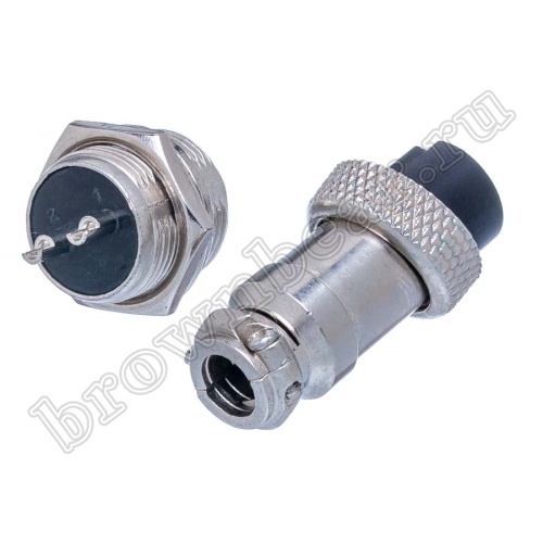 Разъем M16 2 контакта розетка на кабель, вилка на блок, тип GX16, комплект AC-M16-2 фото 5