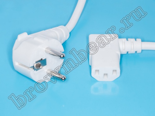 Кабель (шнур) питания 220В IEC320, CEE7/7 - C13, угловой, белый, 10А (3x0.75мм²), 1.8 метра фото 3