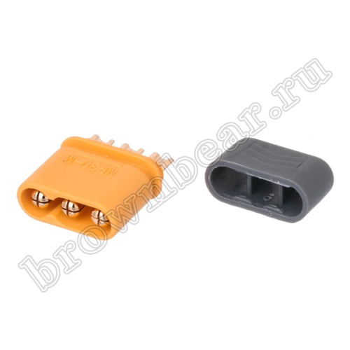 Разъем питания MR30 для АКБ, 3 контакта, штекер на кабель с кожухом MR30-M.G.Y фото 2