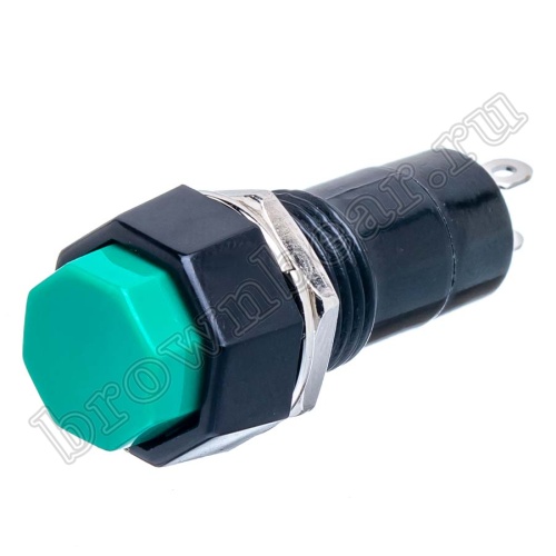 Кнопка без фиксации, восьмиугольная на блок, НР, 220В, зеленая PSW-6A-G