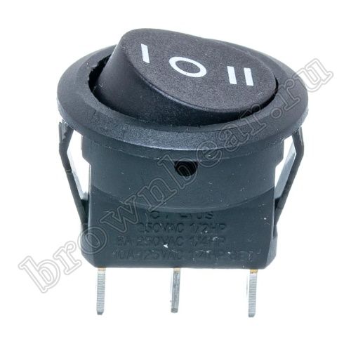 Выключатель клавишный (рокерный) круглый 220В, 3 контакта (on-off-on), d 20мм, черный SWR-23 фото 6