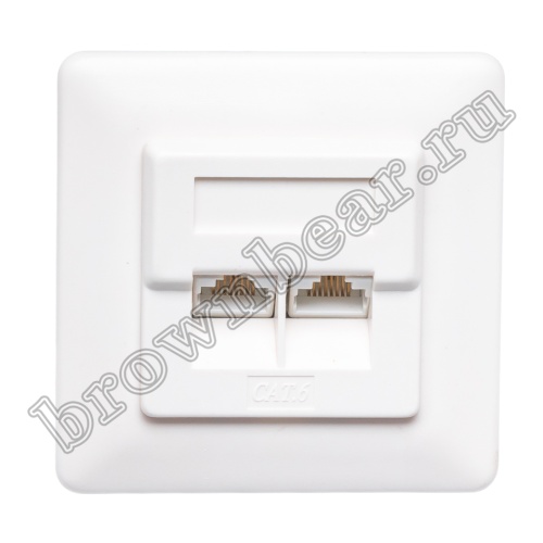 Розетка компьютерная встраиваемая двойная RJ-45, категория 6, тип KRONE, белая  фото 2